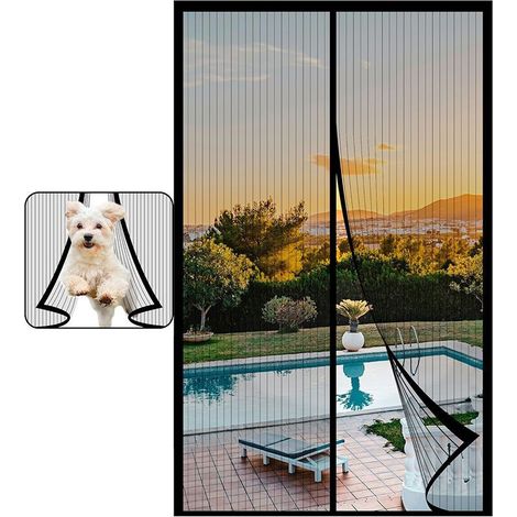 Magnetic mosquito net for doors and windows, 90 x 210 cm, automatic closure, dense mesh, black. (1/5)