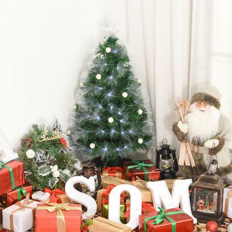 Árbol de Navidad artificial con luces, 90 cm de altura, LED de fibra óptica + 14 bombillas + soporte, 90 ramas, estrella en la cima, verde brillante. (1/5)
