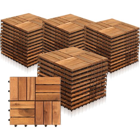Randaco Dalles terrasse Acacia 30x30cm 3m² 33 pièces clips antidérapant résistant intempéries balcon jardin