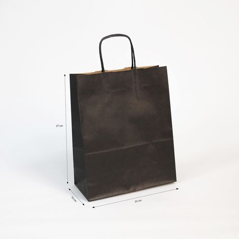 Clairefontaine 395712C - Confezione da 25 sacchetti regalo kraft, 22 x 10 x 27 cm, 100 g, colore: nero, manici attorcigliati, ideali per: confezioni regalo, settore alimentare, borsa kraft, base (1/4)
