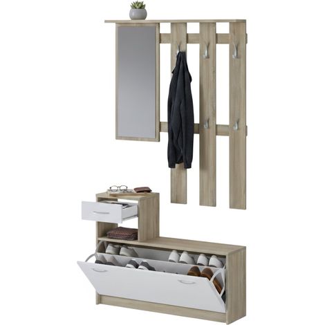 Mueble de Entrada Garolfo, Espejo Incluido, 25.5x100x190h cm Blanco