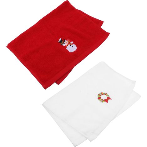 2 Pièces Serviette Brodée de Noël, Coton, Motif Aléatoire (1/5)