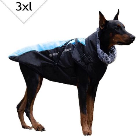 Hundemantel, Hundemantel für mittelgroße und große Hunde, wasserdicht, warm und winddicht – Schwarz/Blau, Größen 3XL