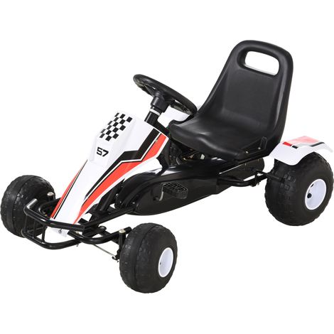 Go Kart à pédales enfants +3 ans Asiato réglable Freno Mano 104x66x57 cm Blanc Noir