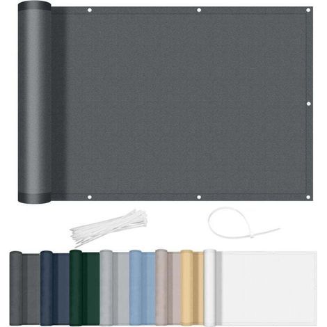 Brise-vue pour balcon 90 x 400 cm, imperméable, opaque, coupe-vent, avec trous et attaches de câble, pour terrasse extérieure, anthracite (1/4)