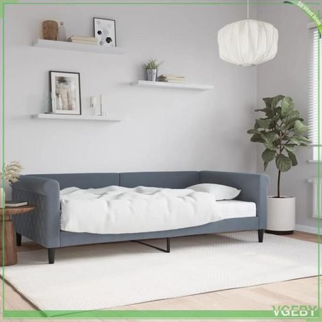 Lit de jour - FAF7291712414039 - Matelas 100x200 cm mousse - Velours gris foncé - Structure bois et métal (1/5)