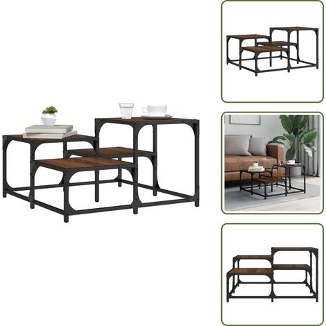 The Living Store Table basse chêne marron 68x68x40 cm bois d'ingénierie - Table Basse - Meuble Salon - Table D'appoint - Table Industrielle - Table Design (1/5)