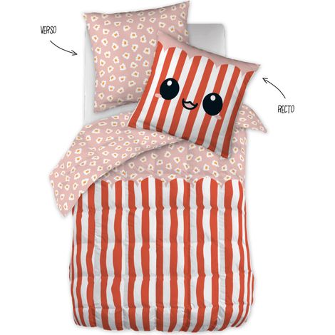Couette toutes dimensions "Fresh Popcorn" Réversible 100% Coton / 57 Fils/cm² l'Effet Papillon - - 140 x 200 cm pour lit 1 place