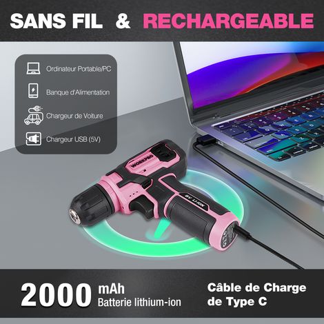 Workpro – Perceuse visseuse sans fil 8V – 2 en 1 avec 2 batteries 2.0Ah – Moteur Brushless – Couple 30Nm pour perçage bois et métal – Coffret avec accessoires — vue 3