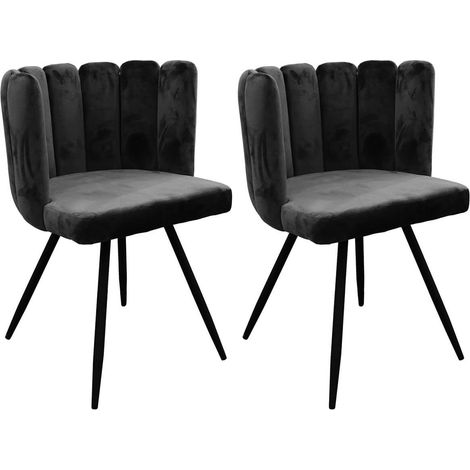 Altobuy – Lot de 2 chaises velours noir – Assise en contreplaqué – Piétement métallique noir – Hauteur d'assise 50 cm – Dimensions 52.5 x 50.5 x H80 cm (1/5)