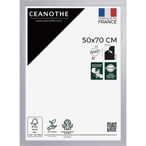 Cadre Photo Gris 50x70 cm et 70x50 cm - Cadre Photo Bois FSC - Convient au Format A2 et Affiche Poster – Fabriqué en France – Cadre Photo Karma Gris - Verre acrylique Incassable (1/5)
