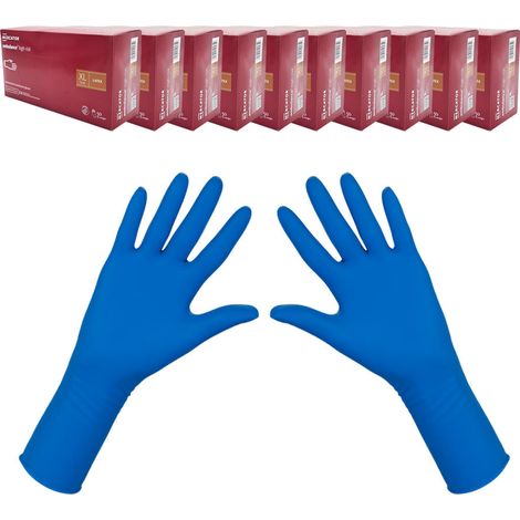 Gants en latex bleus XL Mercator Ambulance Haute Risque, boîte de 50 gants (10 paquets). (1/5)