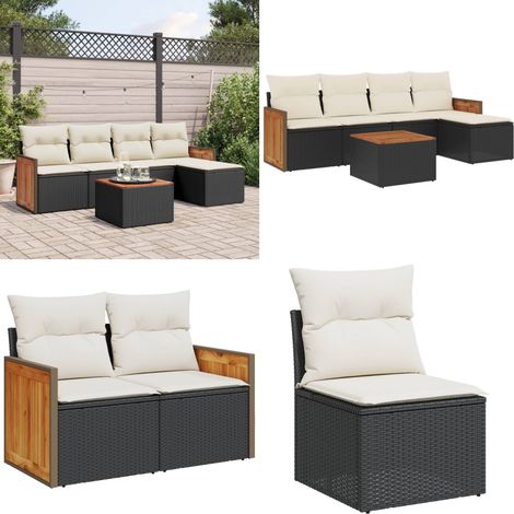 6-tlg. Garten-Sofagarnitur mit Kissen Schwarz Poly Rattan - Gartenmöbel Set - Rattan Möbel - Outdoor Lounge - Esstisch - Sofas - Home & Living (1/5)