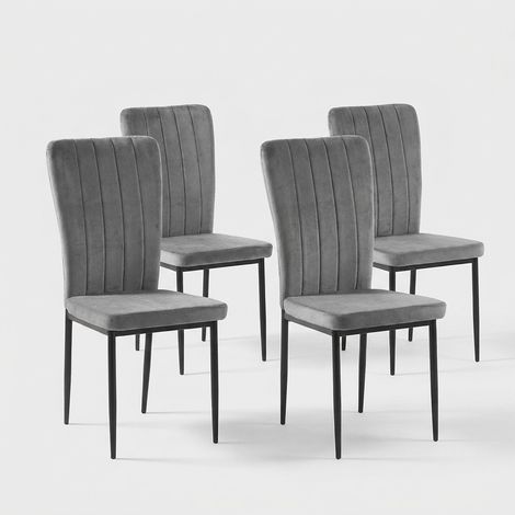 Juego de 4 sillas de comedor de terciopelo y metal Silly - Gris (1/5)