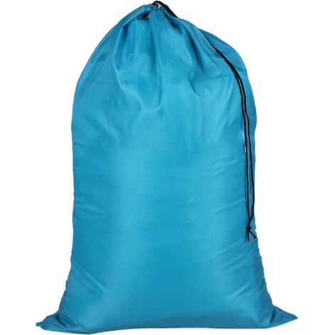 Sac à linge pliable multifonctionnel en nylon, grand format, avec fermeture à cordon, idéal pour ranger le linge sale à la maison, à la laverie ou en voyage - Bleu (1/5)