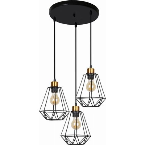 Suspension métal noir/or 3xE27 cages Primo Candellux