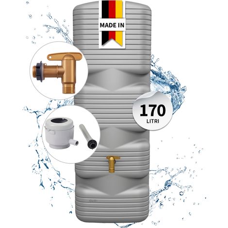 4rain QUADRO serbatoio da parete set completo 170 litri grigio cemento incl. rubinetto in plastica e raccordo pluviale (1/5)