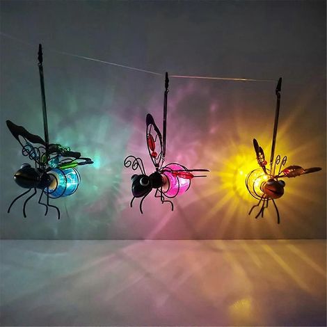 Statue d'insecte en fer solaire avec guirlande lumineuse LED décorative, jaune-- (1/5)