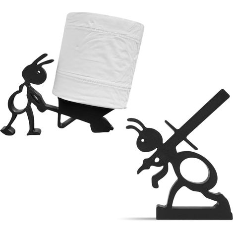 Lot de 2 Porte-Rouleaux de Papier Toilette avec Motif Fourmis, Porte-Rouleau de Papier Toilette en Forme de Fourmi, Drôle De Brouette De Fourmis Porte-Papier Toilettes, Imprimé en 3D - Noir (1/5)