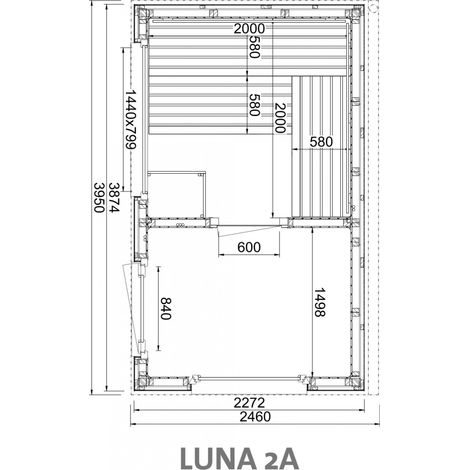 Infraworld Luna 2 Außensauna mit Lärche-Fassadenprofile versch. Fenstergrößen und Inneneinrichtung Luna 2A - Großes Fenster (BxH): 1440 x 799 mm (1/5)