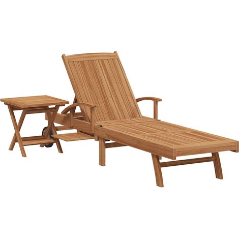Sun lounger Folding with Cushion 2 pcs Brown Solid Teak Wood vidaXL