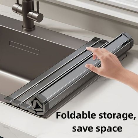 Égouttoir à Vaisselle de Cuisine, Égouttoir D'Évier Sans Perçage, Égouttoir de Rangement Enroulable pour Évier, Pliable 45 cm (1/5)