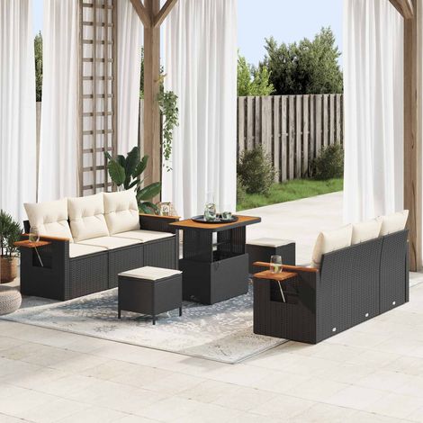 Salon de jardin 9 pièces 8 places en polyrotin noir avec table, modulable, 73.8kg - PANGIVO (1/5)