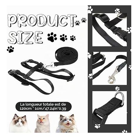 Balad Cat Vest with Leash, Adjustable Cat Harness, Adjustable Cat Harness Leash Set, Cat Harness and Leash Set, Kitten Harness for Small Pets (1/4)