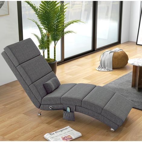 Sillón relax con masaje vibratorio, 5 modos, calor lumbar, poliéster gris oscuro (1/5)