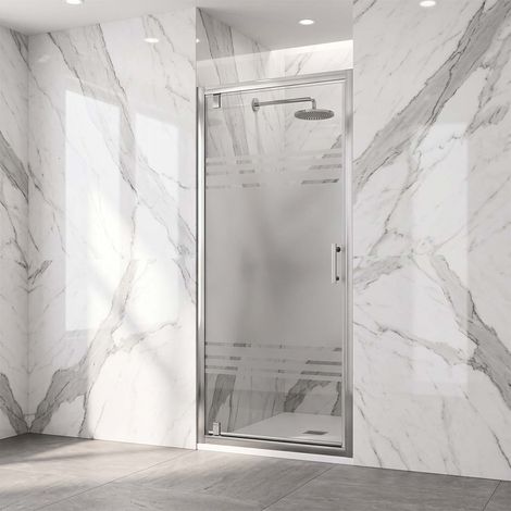 Porta Doccia a Battente in Nicchia Vetro temperato Serigrafato 6 mm e Profilo Cromo H190 cm - 90 cm