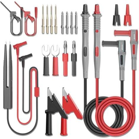 Kit de fils de test multimètre 21 pièces, ensemble de sondes de test électriques numériques avec pinces crocodile, pinces à crochet de test SMD IC, pince de test, sondes tranchantes de précision rempl