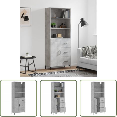 The Living Store Buffet haut Gris béton 69,5x34x180 cm Bois d'ingénierie - Buffet Design Moderne - Meuble Rangement Gris - Armoire Cuisine - Buffet Haute Capacité - Buffet Salon (1/5)