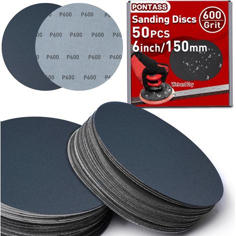 Disque de Ponceuse 150mm, Grain 600 Disques de Ponçage À Sec Et Humide Ponceuse, 50 Pièces Rond Papier de Verre, Papier Abrasif pour Ponceuse, Disque Abrasif Polissage pour Métal Bois Auto Vernis (1/5)
