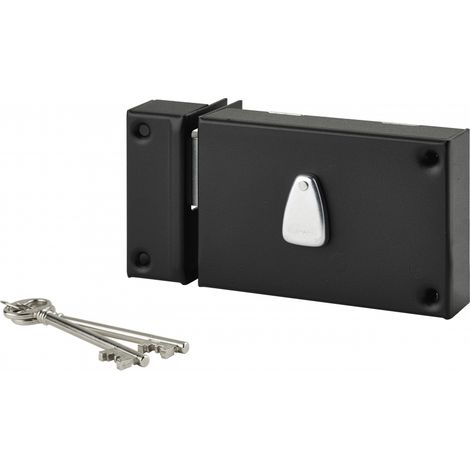 THIRARD - Serrure horizontale en applique 6 gorges à clé pour porte de cave, pêne seul, gauche, axe 64mm, 140x88mm, noir, 2 clés - THIRARD