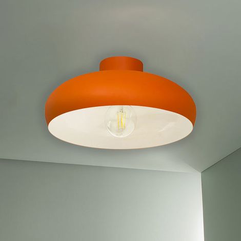 Andora Plafonnier Industriel en Métal Orange Peint à La Main - Lustre Vintage E27 Ø40 cm Pour Salon, Chambre ou Salle à Manger (1/4)