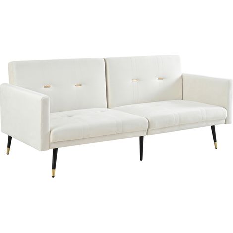 CHICFURN Sofá convertible 164 x 89 x 70 cm en terciopelo beige, 2 plazas cama supletoria (1/5)