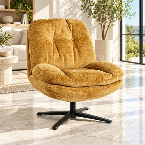 Fauteuil confort pivotant tissu doux moutarde IENA (1/5)