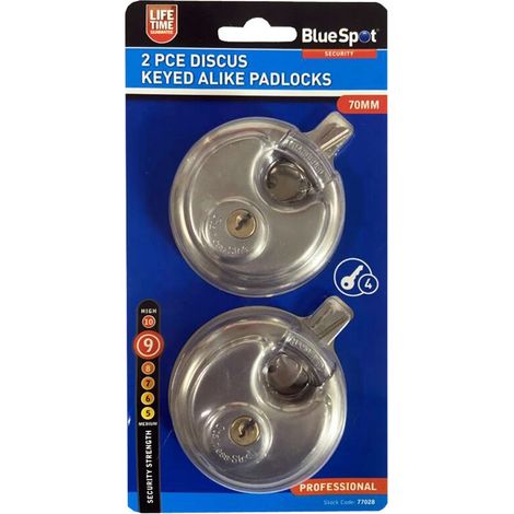 Blue Spot Tools 2 Piece 70mm Discus Keyed Alike Padlocks