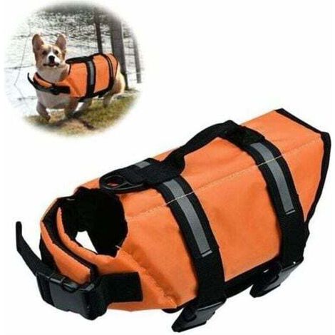 Chaleco salvavidas reflectante para perros (naranja, XL) con asa y correa ajustable para nadar y surfear. (1/4)