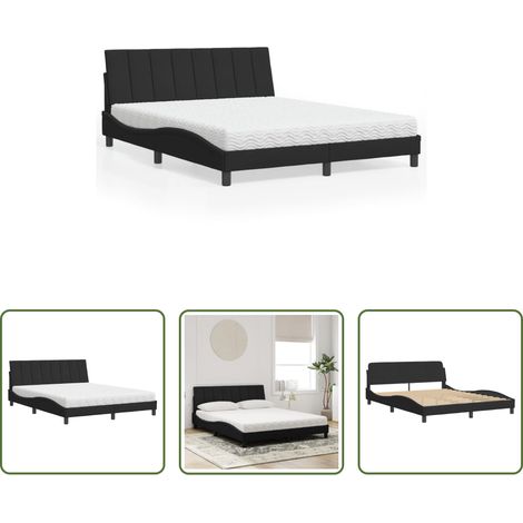 Samtbett - Bett mit Matratze "Hanko" Schwarz 160x200 cm Samt (1/5)