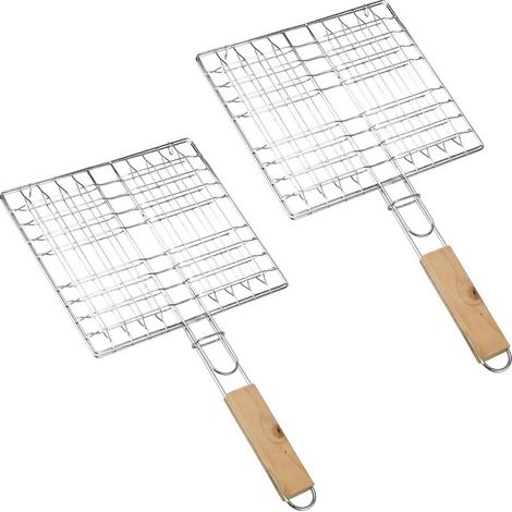 Universel Grille de Barbecue Portable Griller Panier Griller Panier avec Poignée en Bois Grilles de Poisson Pliables Barbecue avec Poignée en Bois Amovible pour Barbecue Extérieur et Intérieur 2 PCS (1/5)