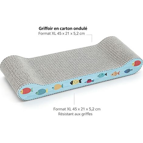 Plaque à gratter pour chat en carton ondulé renforcé, dimensions 45x21x5.2 cm, sans déchets, anti-griffes, style cartoon - Multicolore (1/5)