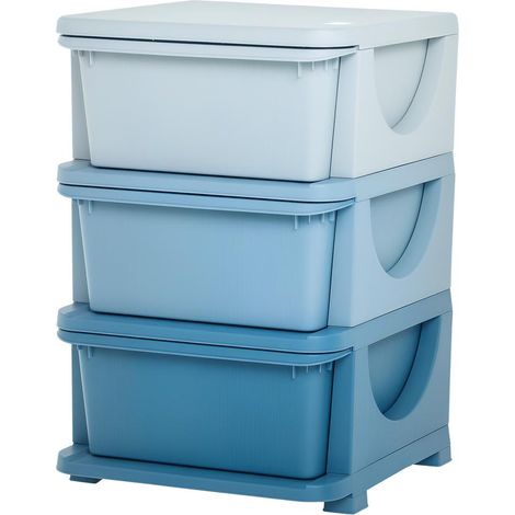 Meuble de Rangement Jouets et Livres Commode Enfant en Plastique PP Bords Arrondis 37x37x56,5cm Bleu (1/5)