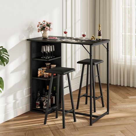IDEALHOUSE Table haute tabourets noir rembourré (1/3)