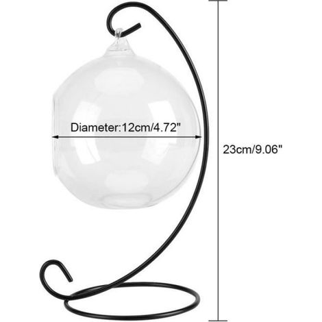 Vase en verre suspendu - Marque inconnue - Boule terrarium cadre plantes aériennes - Verre borosilicate - Noir (1/4)