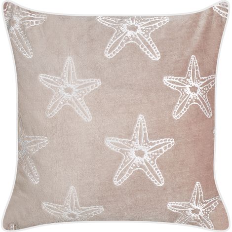 Cojín de terciopelo 45 x 45 cm cuadrado marina relleno poliéster estrella de mar rosa Ceramium