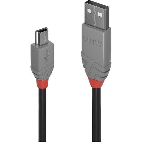 LINDY Câble USB USB 2.0 USB-A mâle, USB-Mini-B mâle 1.00 m noir, gris 36722 (1/4)