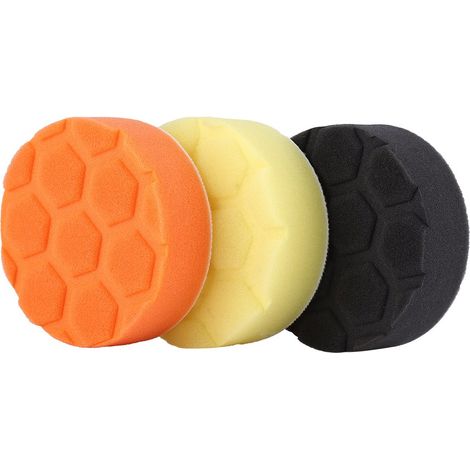 3-teiliges Set aus 125-mm-Schwammpolier- und Wachspads für Autopoliermaschinen, orange, schwarz, gelb, 5 Zoll (1/5)