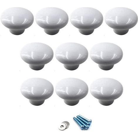 Poignées et boutons de tiroir en céramique blanche, poignées de meubles, boutons de porte pour chambres d'enfants, lot de 10 (incl. - Crezuo) (1/4)