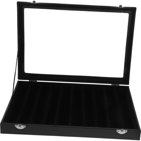 Boîte à Bijoux Noire Fenêtre Transparente, 10 Compartiments pour Colliers et Bracelets, Organisateur Empilable pour Présentation et Rangement, Plateau Porte-colliers Maison (1/5)